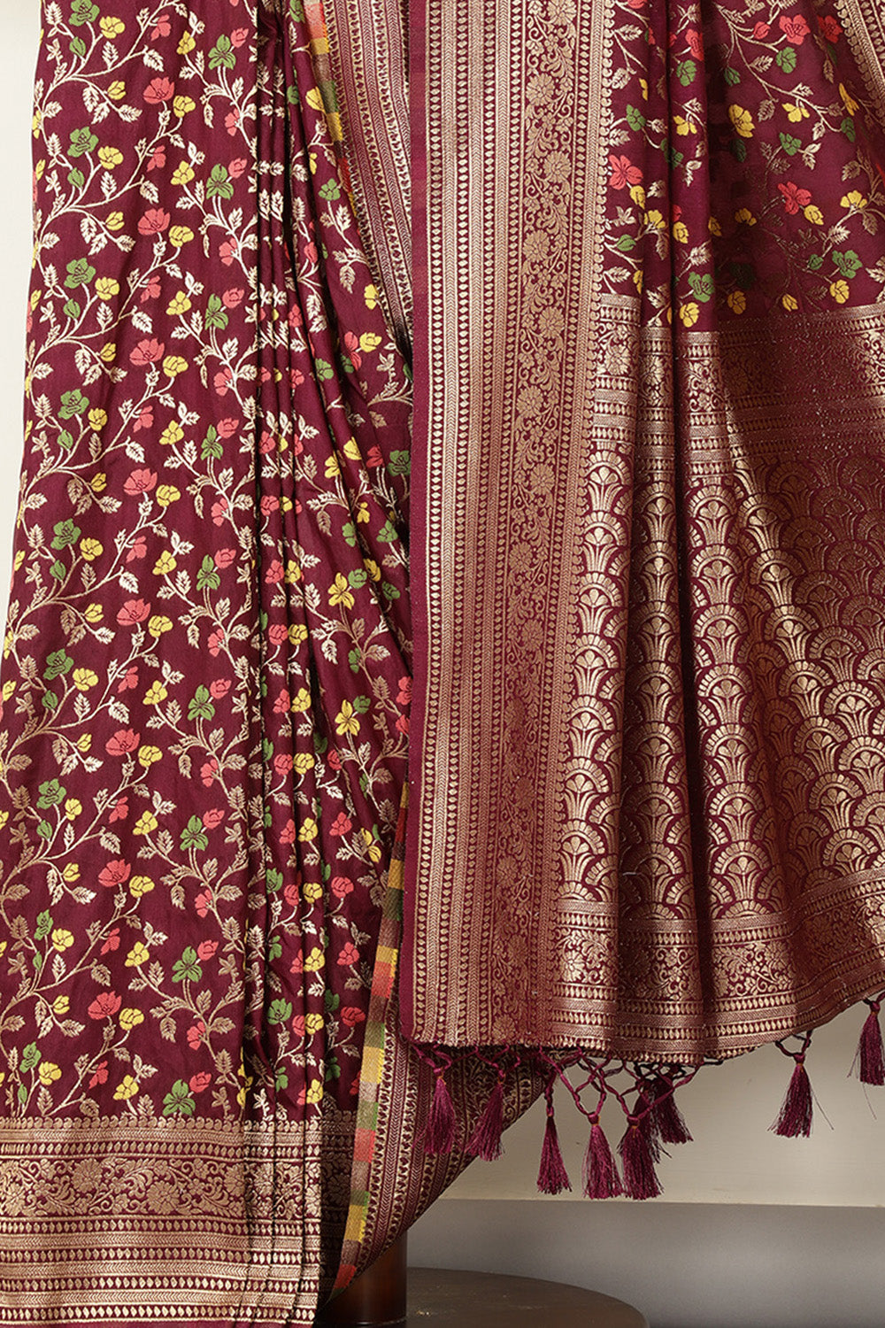 Wine Silk Resham & Zari Woven Saree