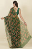 Green Zari Border & Floral Printed Chiffon Saree