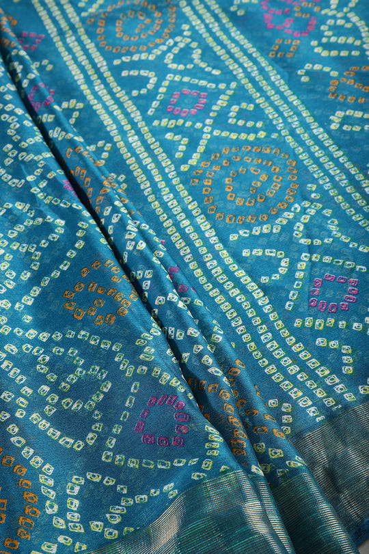 Muted Blue Color Chiffon Bandhani Printed Saree