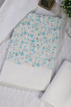 White & Blue Cotton Floral Printed and Resham Embroidered Unstitched Suit Material