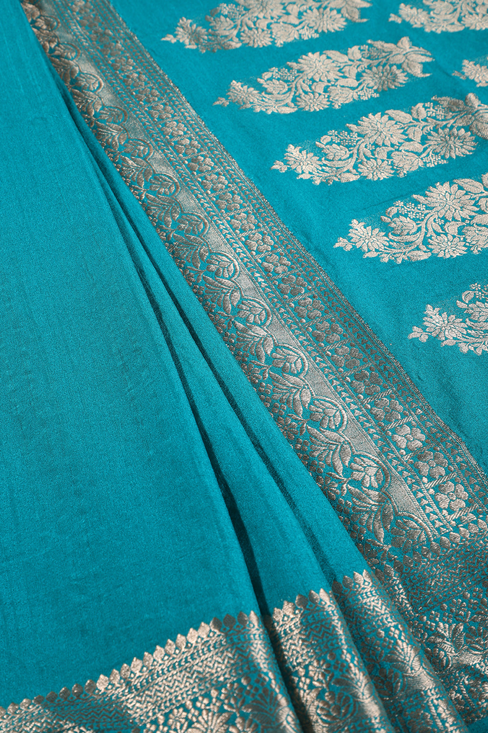 Teal Colour Cotton Silk Zari Woven Saree