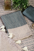 Mint Green Tussar Cotton Printed And Reham Embroidered Unstiched Suit Material