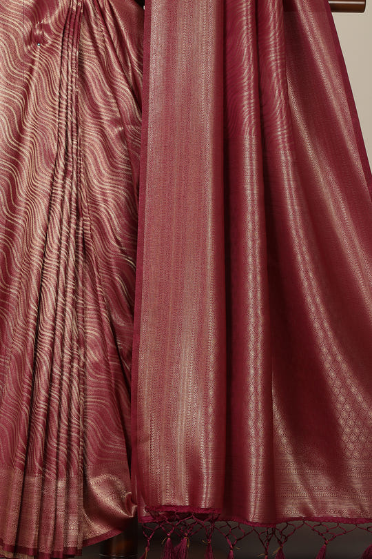 Dark Scarlet Zari Woven Soft Silk Saree