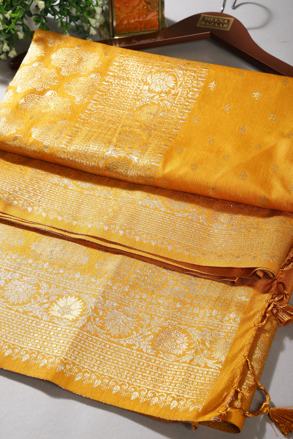 Lightning Yellow Color Raw Silk Woven Saree