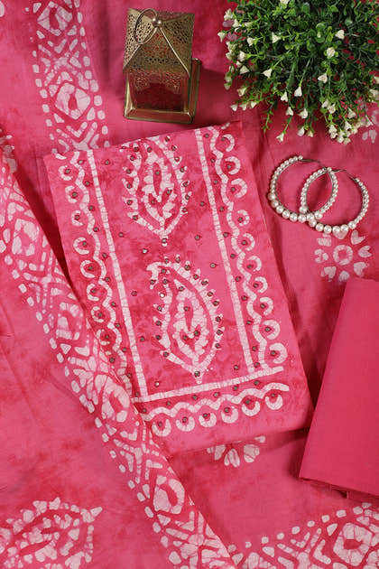 Dark Pink Shibori Printed Unstitched Suit Fabric