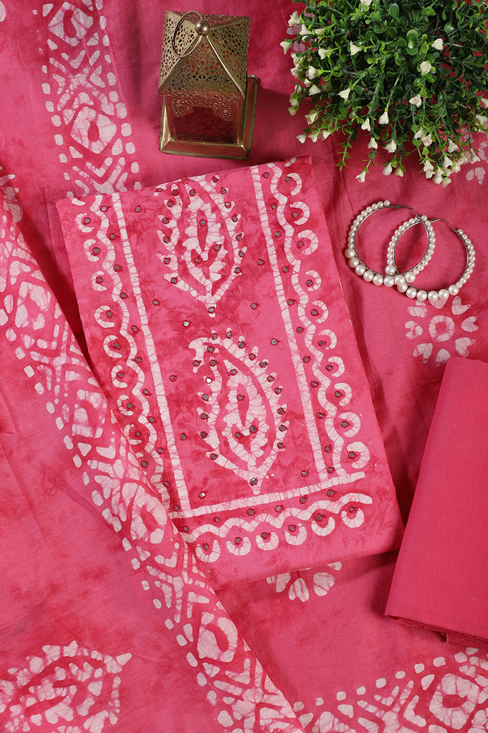 Dark Pink Shibori Printed Unstitched Suit Fabric