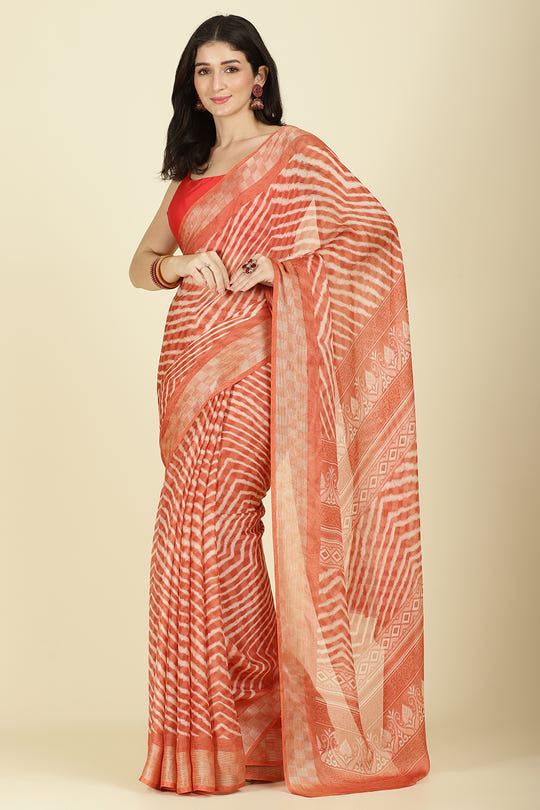 Orange Color Chiffon Leheriya Printed Saree