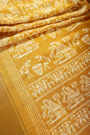 Light Mustard Color Cotton Silk Printed Saree