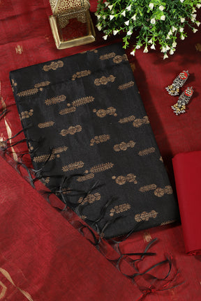 Black Chanderi Silk Woven Unstitched Suit