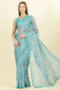 Sea Green Organza Floral Printed And Lace Work Saree