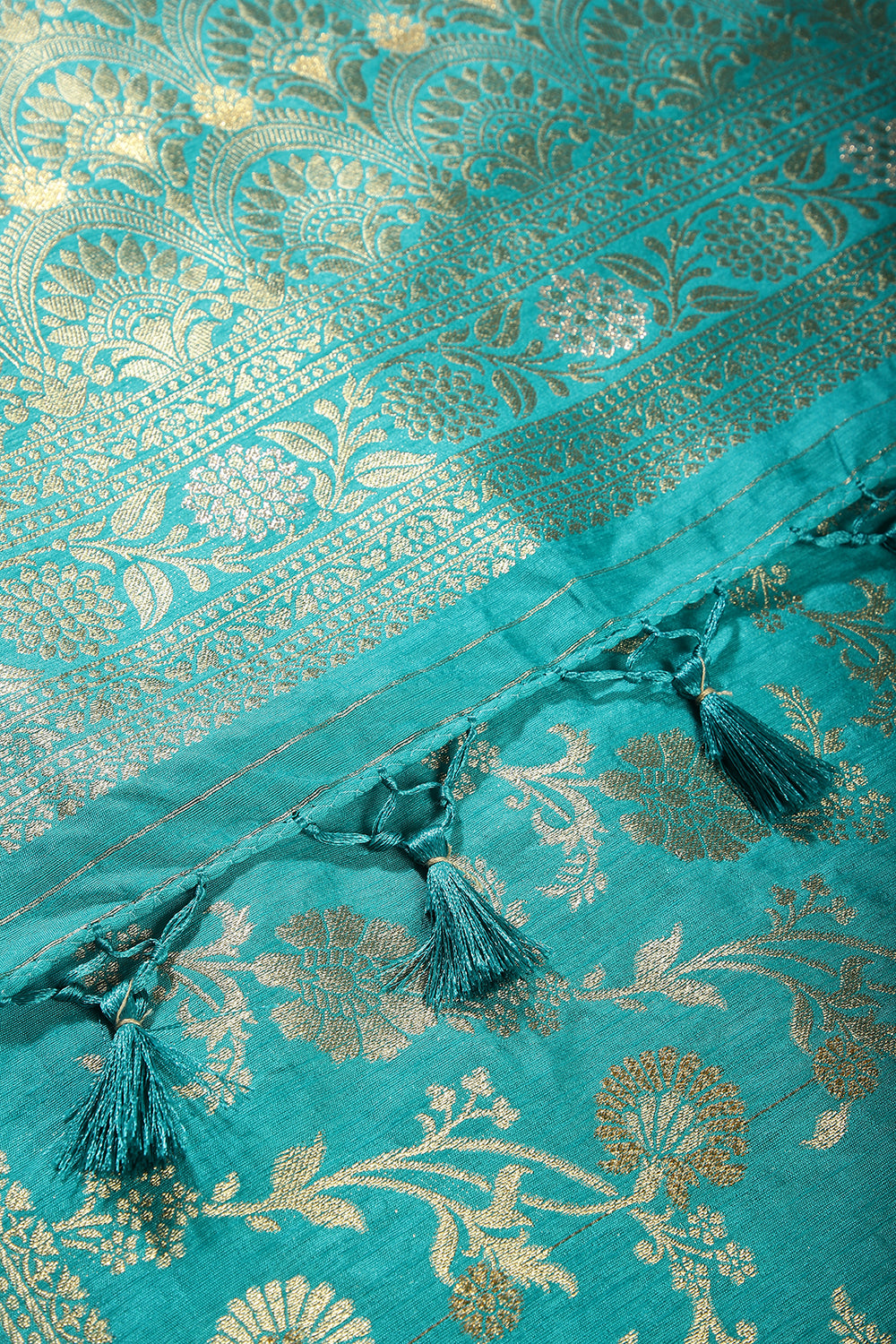 Turquoise Color Raw Silk Woven Saree