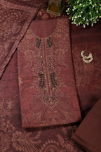 Brown Spun Floral Printed Unstitched Suit Fabric