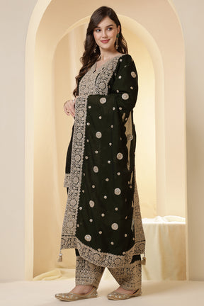 Green Silk Zari Embroidered Suit With Parsi Salwar