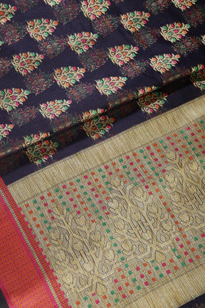 Navy Color Supernet Cotton Woven Saree