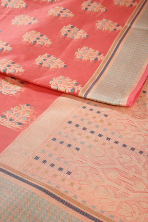 Coral Color Supernet Cotton Woven Saree