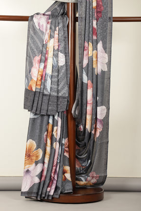 Grey Jacquard Silk Lasa Printed Saree