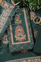 Green Tussar Silk Printed Unstitched Suit Material