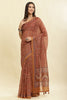 Brown Floral Printed Cotton Silk Saree