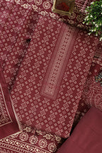 Wine Printed Pashmina Unstitched Suit Fabric