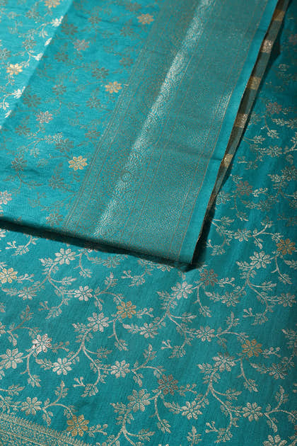 Teal Floral Zaal Woven Silk Banarasi Saree