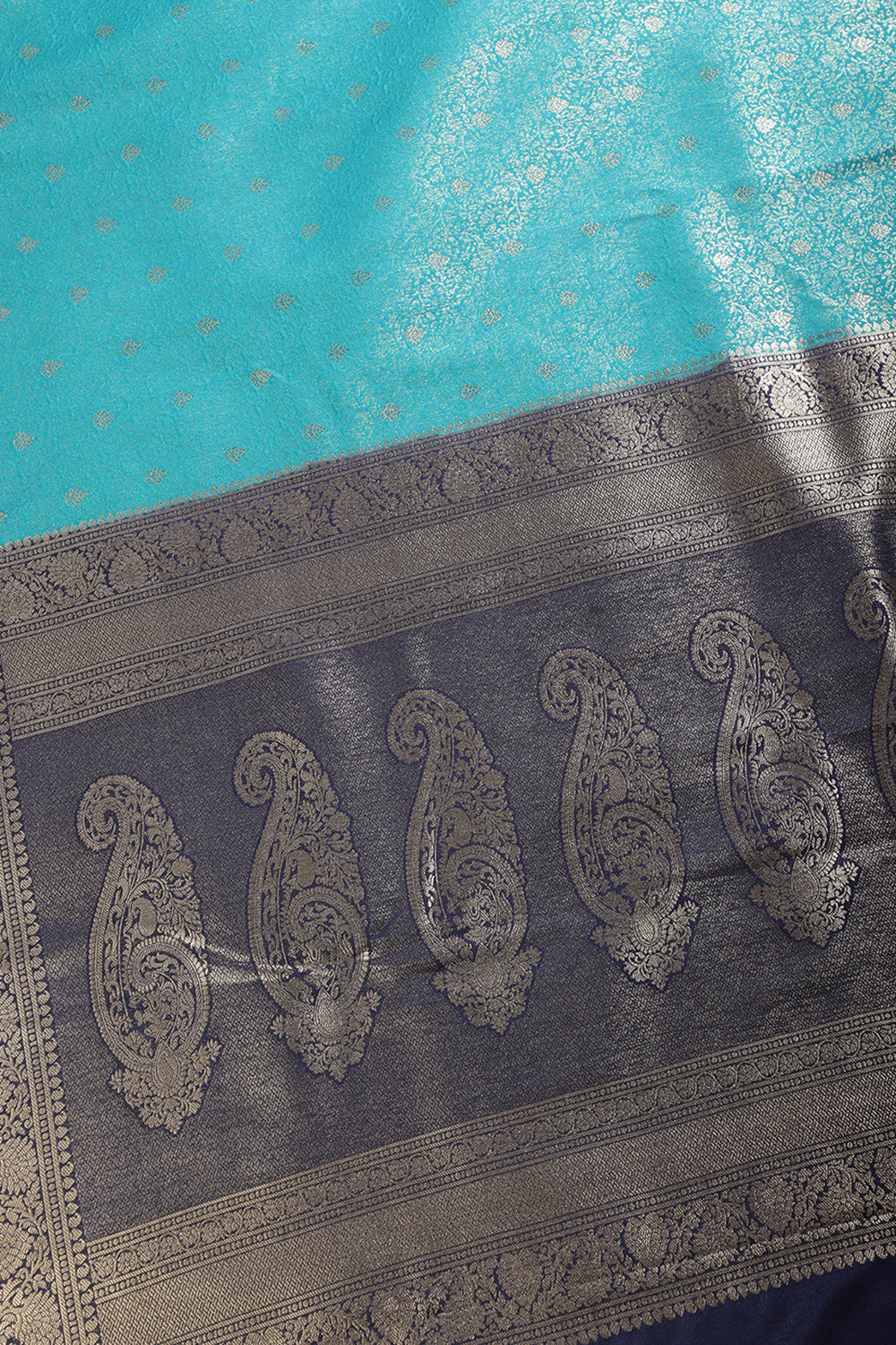 Turquoise & Navy Dual Toned Soft Silk Zari Woven Saree