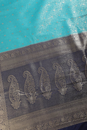 Turquoise & Navy Dual Toned Soft Silk Zari Woven Saree