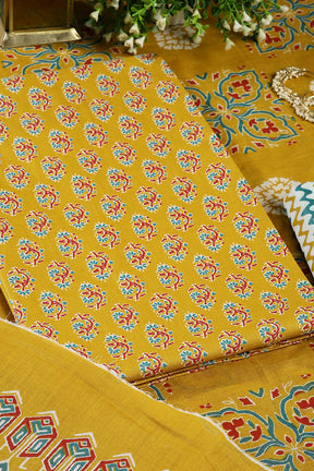 Mustard Color Cotton Printed Unstitched Suit