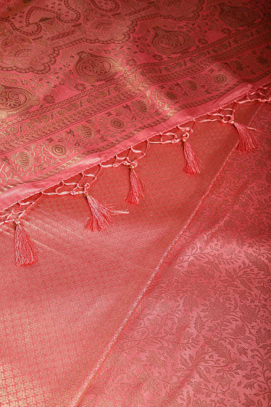 Dark Coral Colour South Silk Heavy Woven Saree