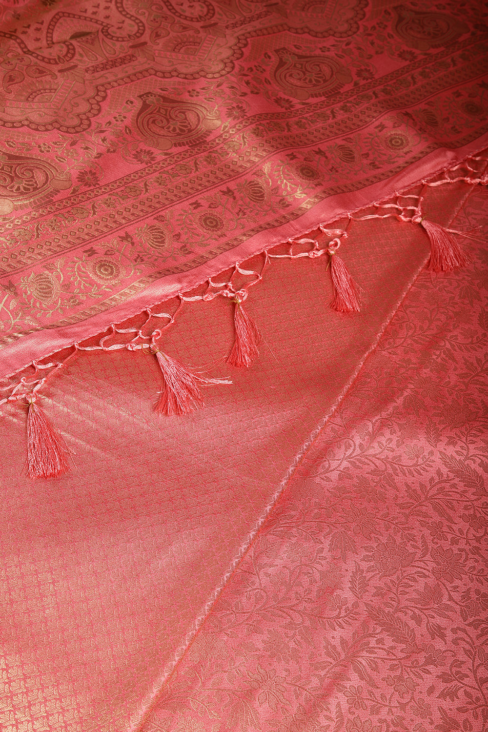 Dark Coral Colour South Silk Heavy Woven Saree