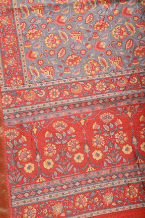 Grey Color Floral Printed Tussar Silk Saree