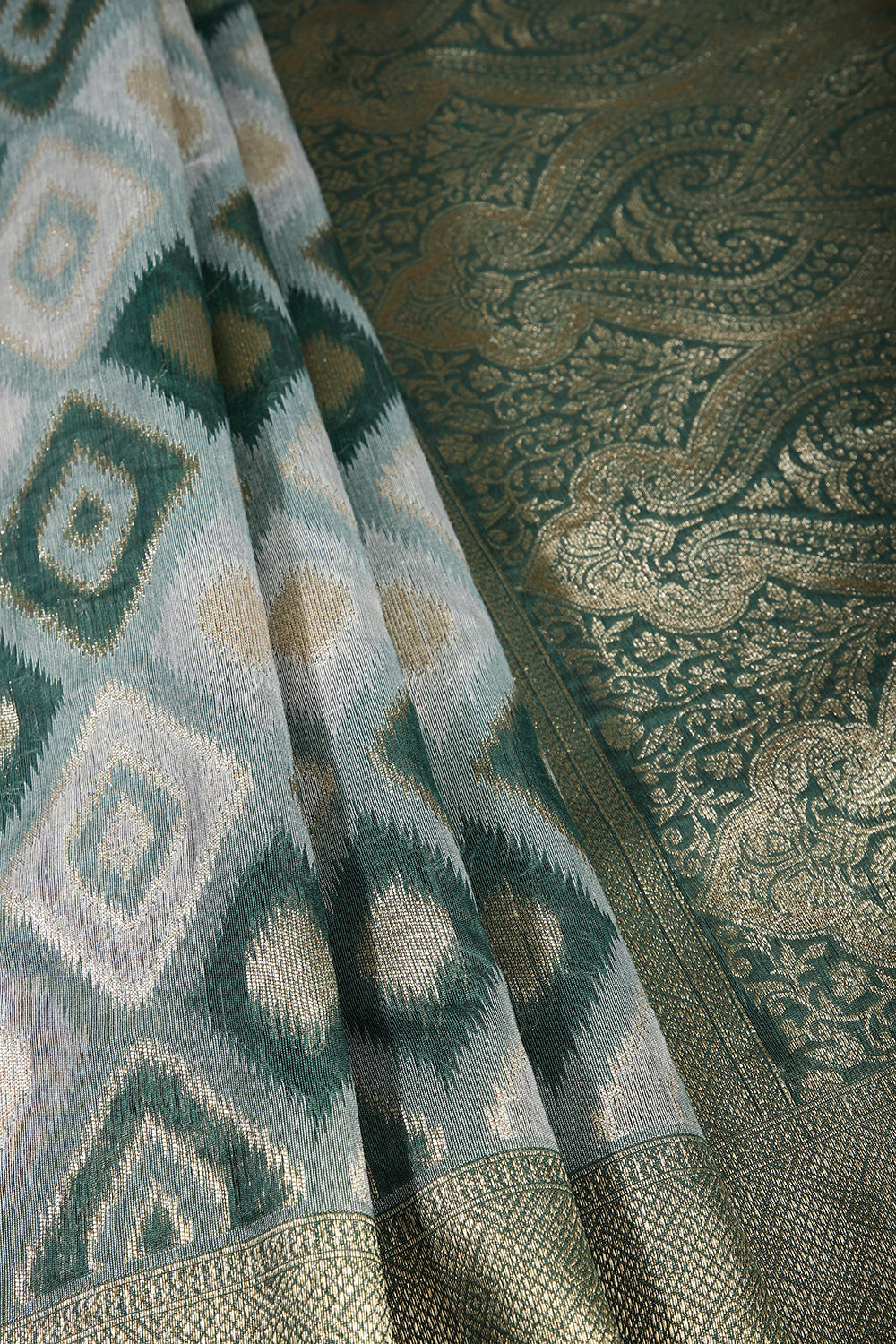 Green Color Zari Woven Chanderi Cotton Saree