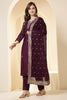Dark Scarlet Silk Embroidered Suit Set