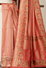 Coral Pink Soft Silk Zari and Resham woven Paithani Work Saree