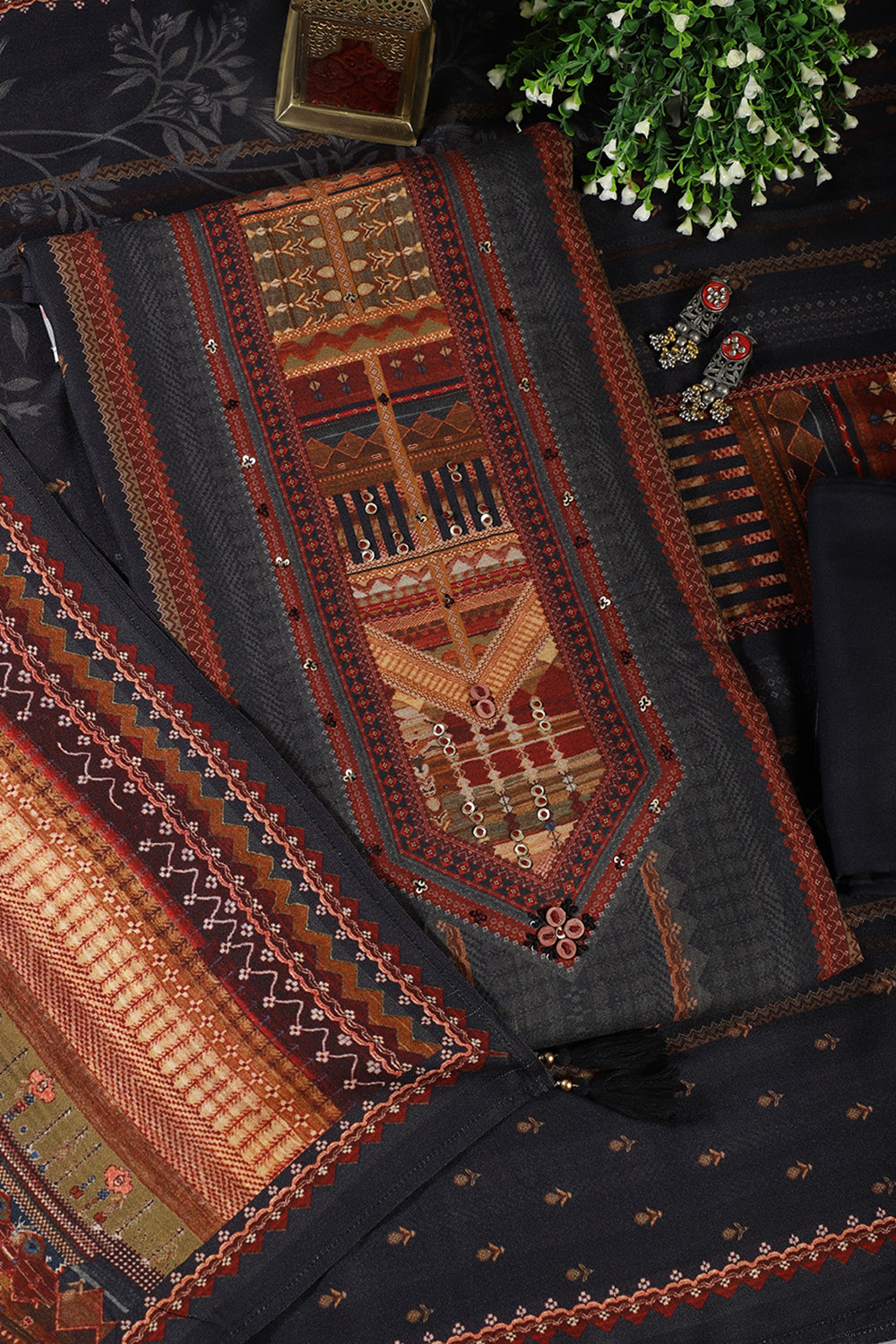 Navy Printed Spun Unstitched Suit Material