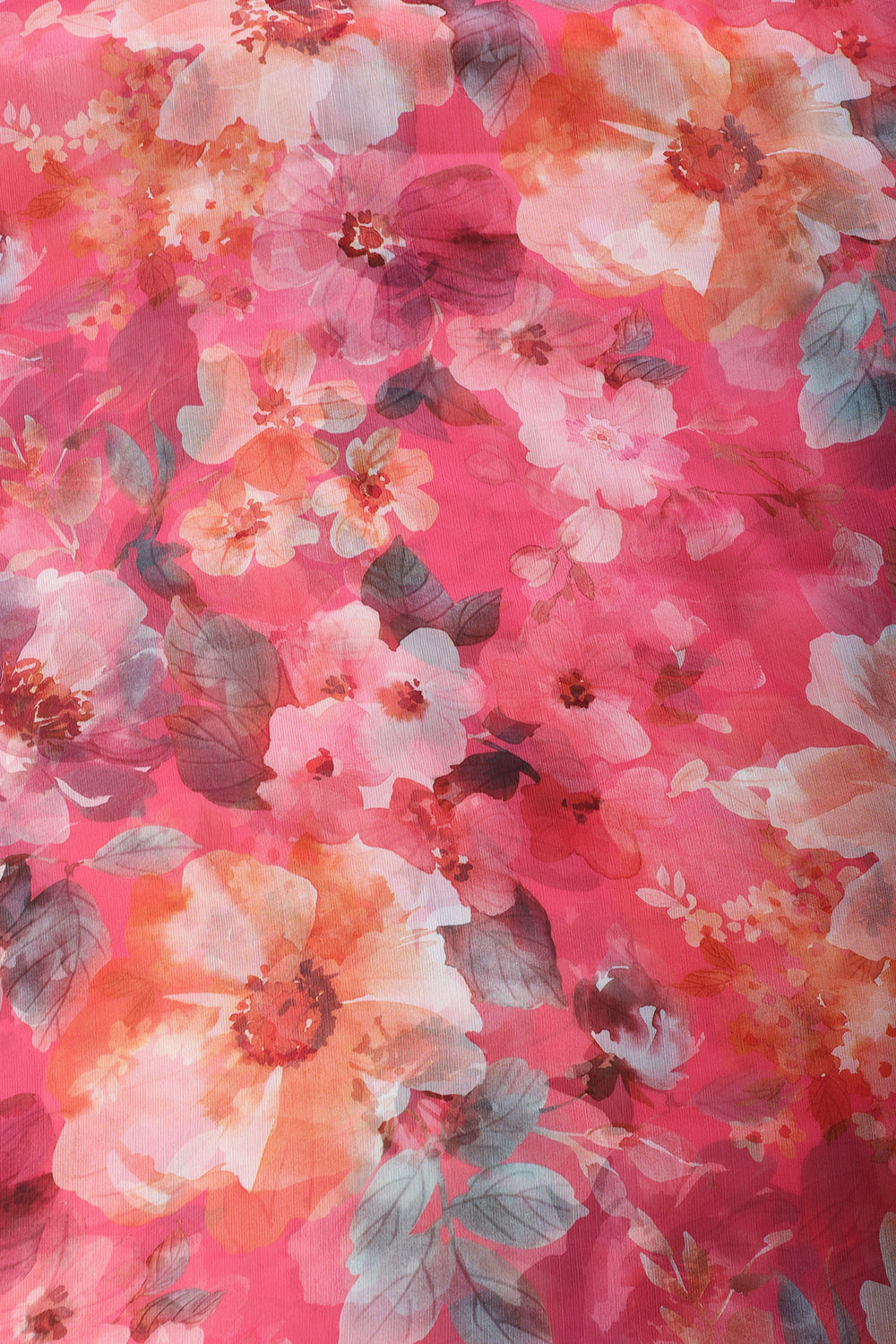 Pink Color Floral Printed Chiffon Saree