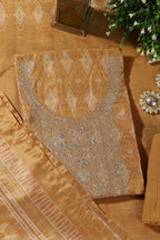 Mustard Chanderi Silk Neck Embroidered Unstitched Suit Material