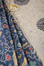 Navy Green Tussar Silk Printed Saree
