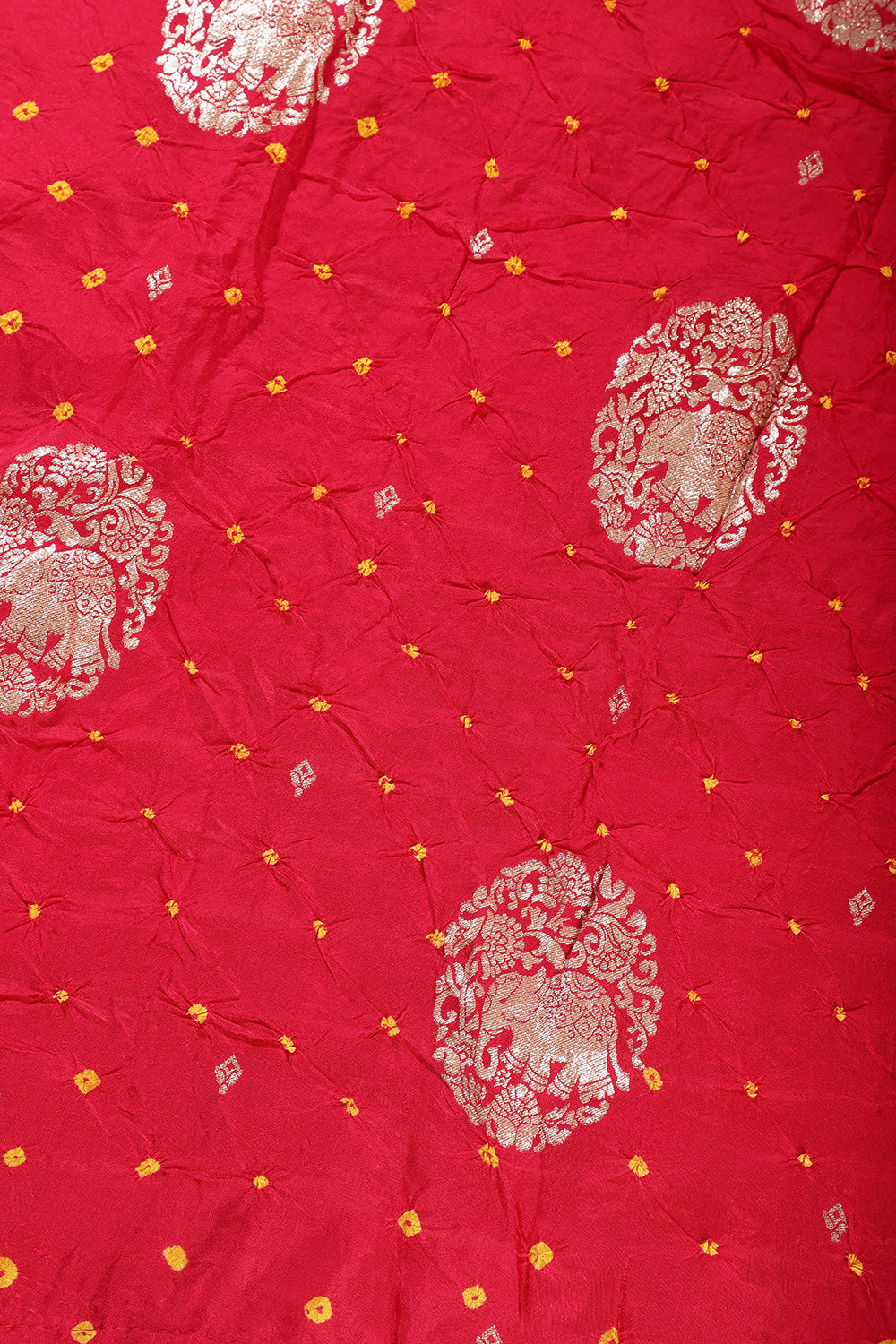 Fushia Pink Color Bandhej Modal Silk Zari Woven Saree