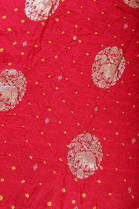 Fushia Pink Color Bandhej Modal Silk Zari Woven Saree