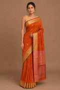 Orange Cotton Silk Zari Work Saree