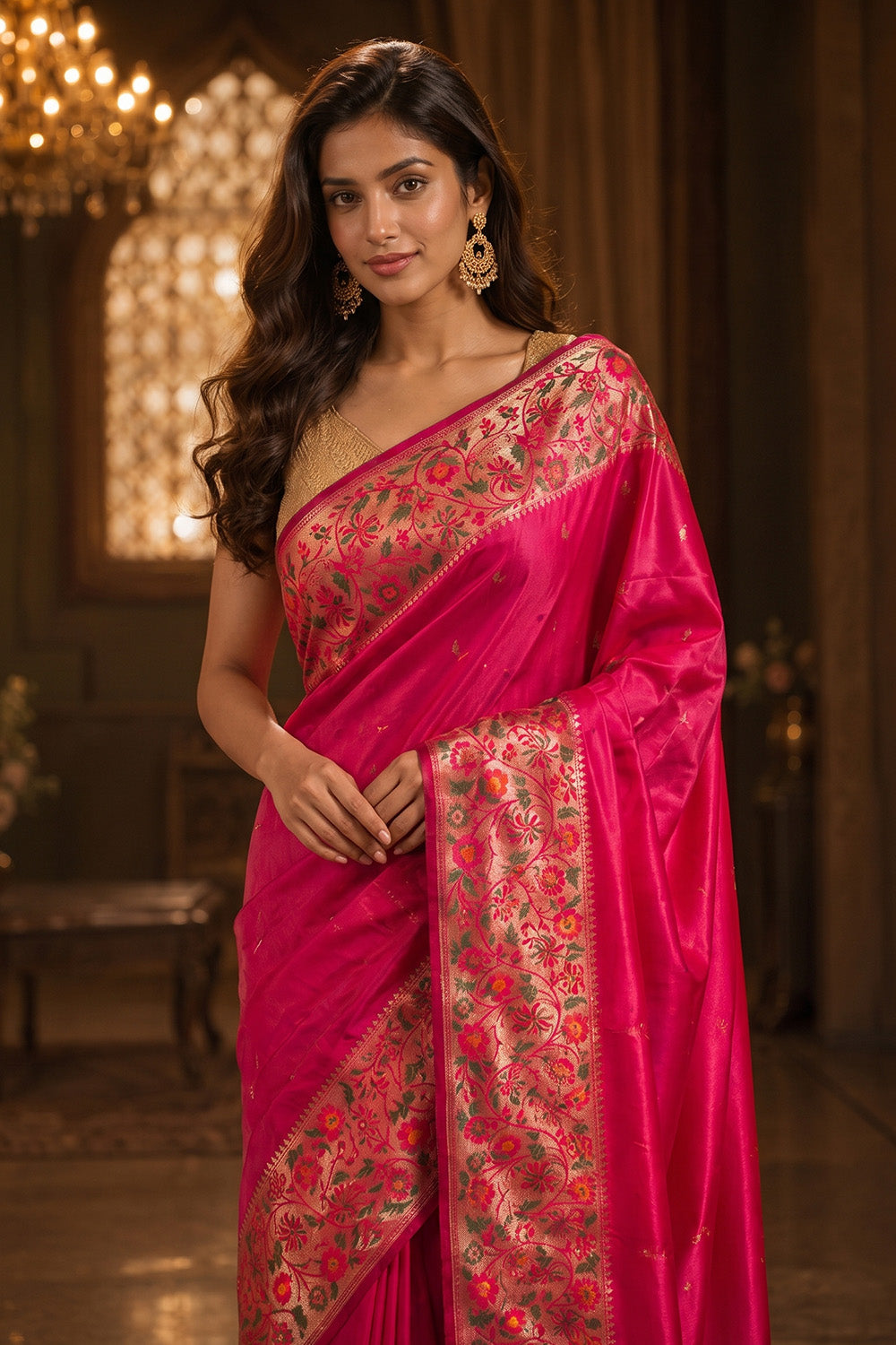 Rani Mulberry Silk Paithani Work Saree