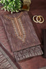Brown Pashmina Printed And Neck Embroidered Unstitched Suit Material