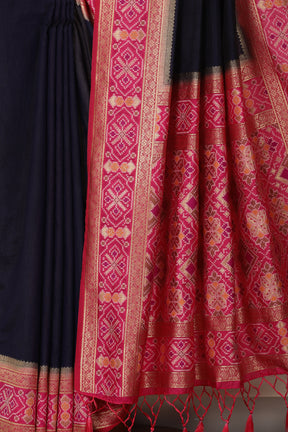 Navy & Magenta Dual Toned Tussar Silk Patola Woven Saree