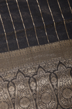 Black Color Georgette Saree with Zari Pinstripes