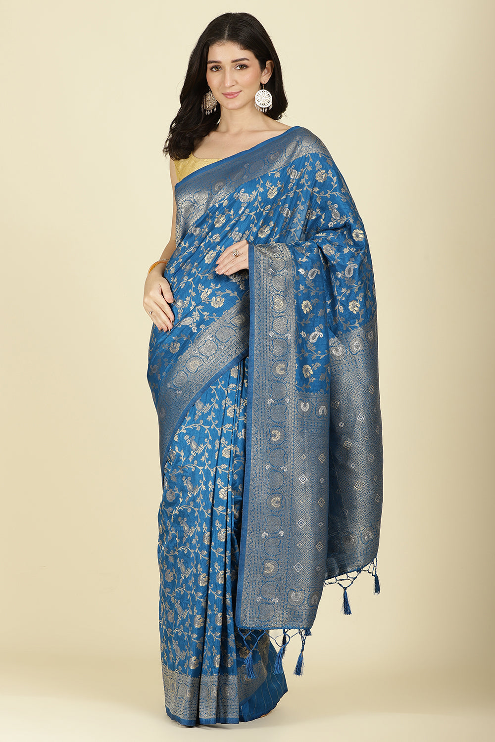 Flat Blue Colour Zari Woven South Silk Saree