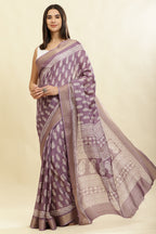 Purple Color Cotton Silk Boota Printed And Zari Woven Saree