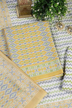 Mustard Malmal Cotton Printed Unstitched Suit Material