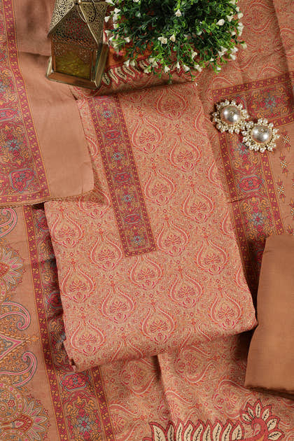 Mustard Pashmina Digital Printed Unstitched Suit Fabric