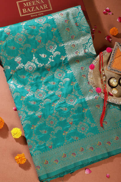 Sea Green Colour Banarasi Silk Woven Saree