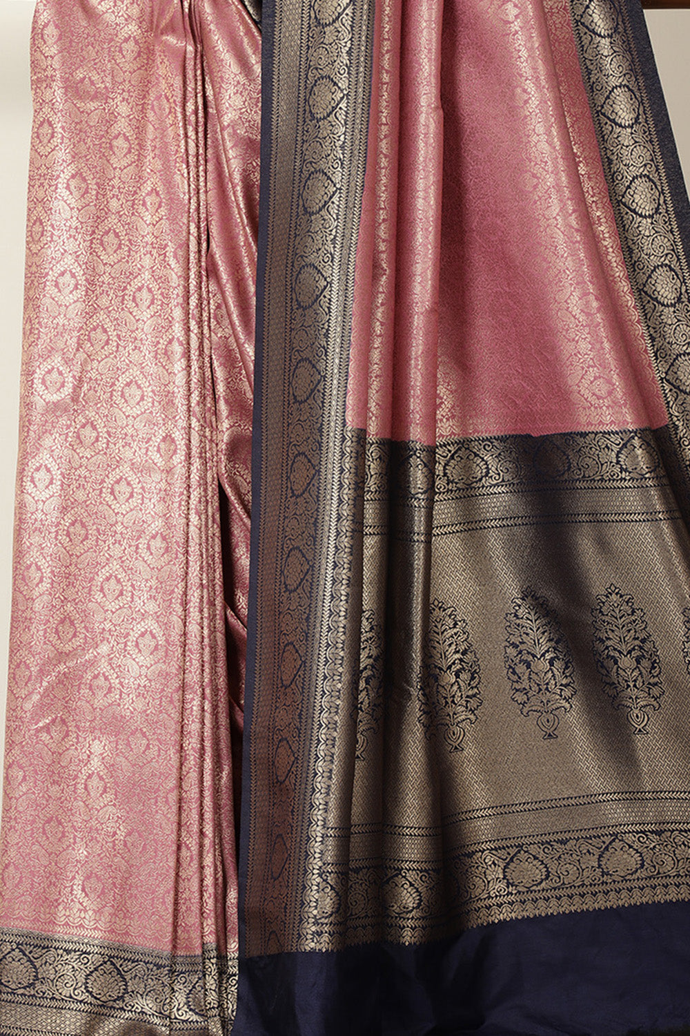 Mauve & Navy Dual Toned Soft Silk Zari Woven Saree